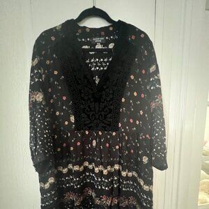 Johnny Was, 1X, floral long-sleeved dress with velvet bodice